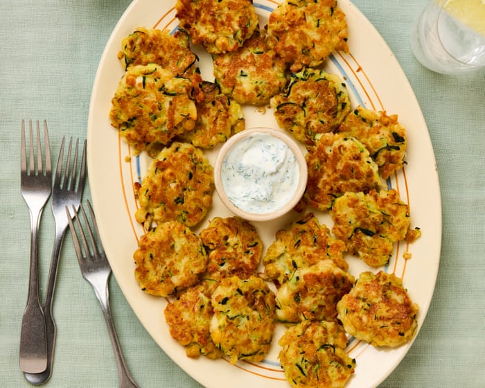 Rukmini Iyer’s speedy recipe for halloumi, courgette, and chickpea fritters – simple and delicious.