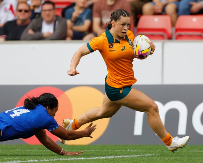 Australien dominerar med 11 försök i segern mot Samoa i Rugby-VM.