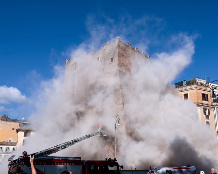 In Rome, a worker was trapped and another injured when a section of a medieval tower collapsed.