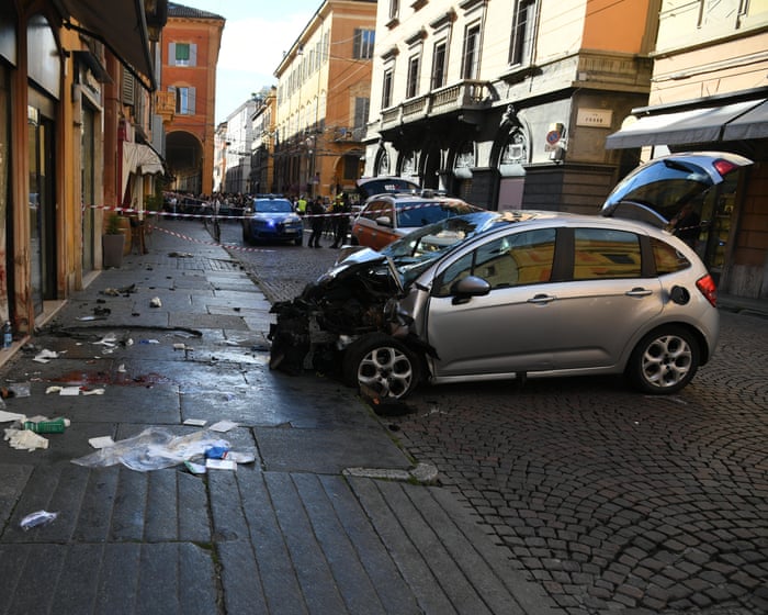 Seven people were injured after a man drove a car into pedestrians in northern Italy.