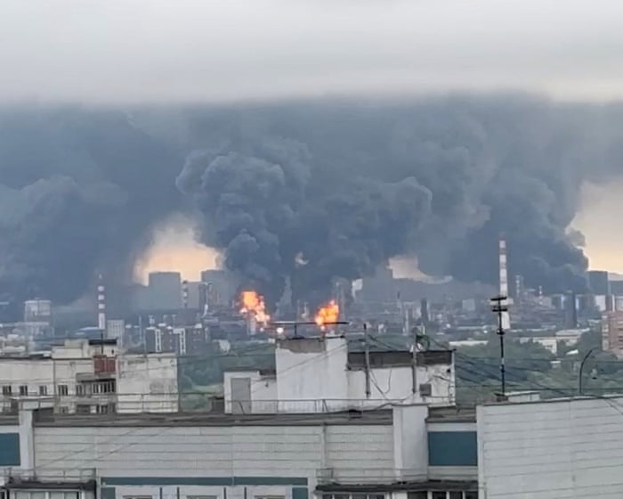 Ukraine launched its largest air raid on Moscow since the war began, hitting an oil refinery in the city.