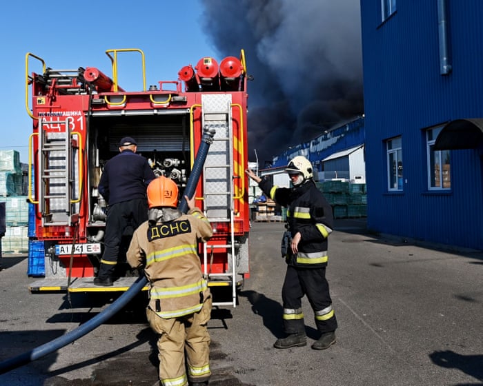 A Russian drone attack on a warehouse in Kyiv that was storing weapons has killed at least 37 people.