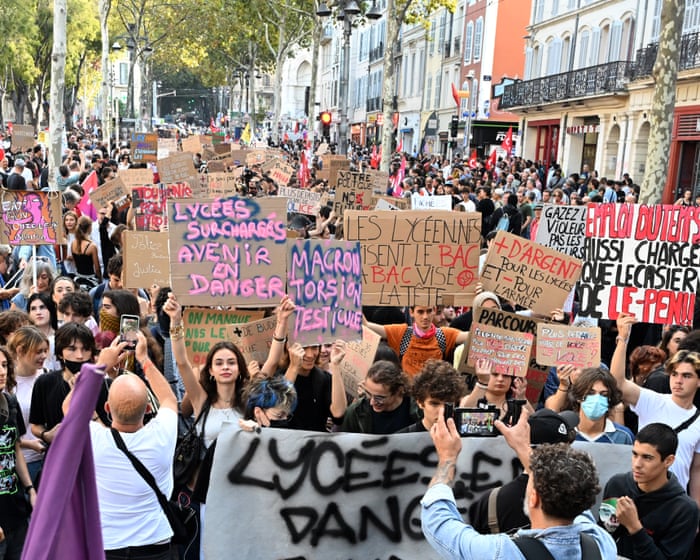 Tens of thousands of protesters took to the streets in France, blocking schools.